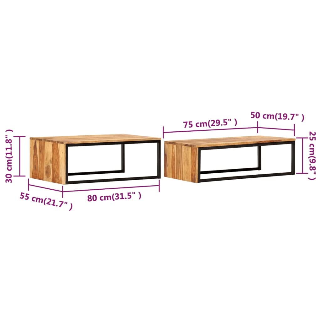 2 pcs Solid Sheesham Wood Nesting Tables M405