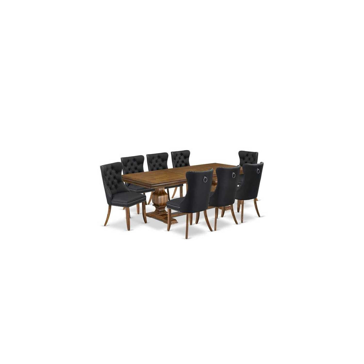 9 Piece Dining Table Set with 8 Dark Grey PU Leather Chairs F92358