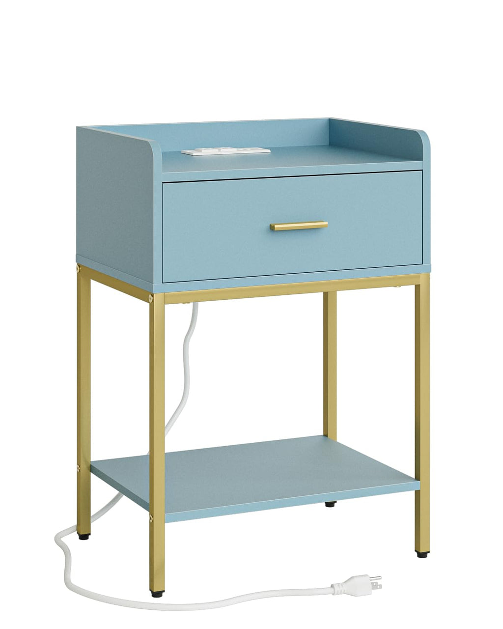 Gold and Blue 3-Tier Nightstand with Charging Station T837
