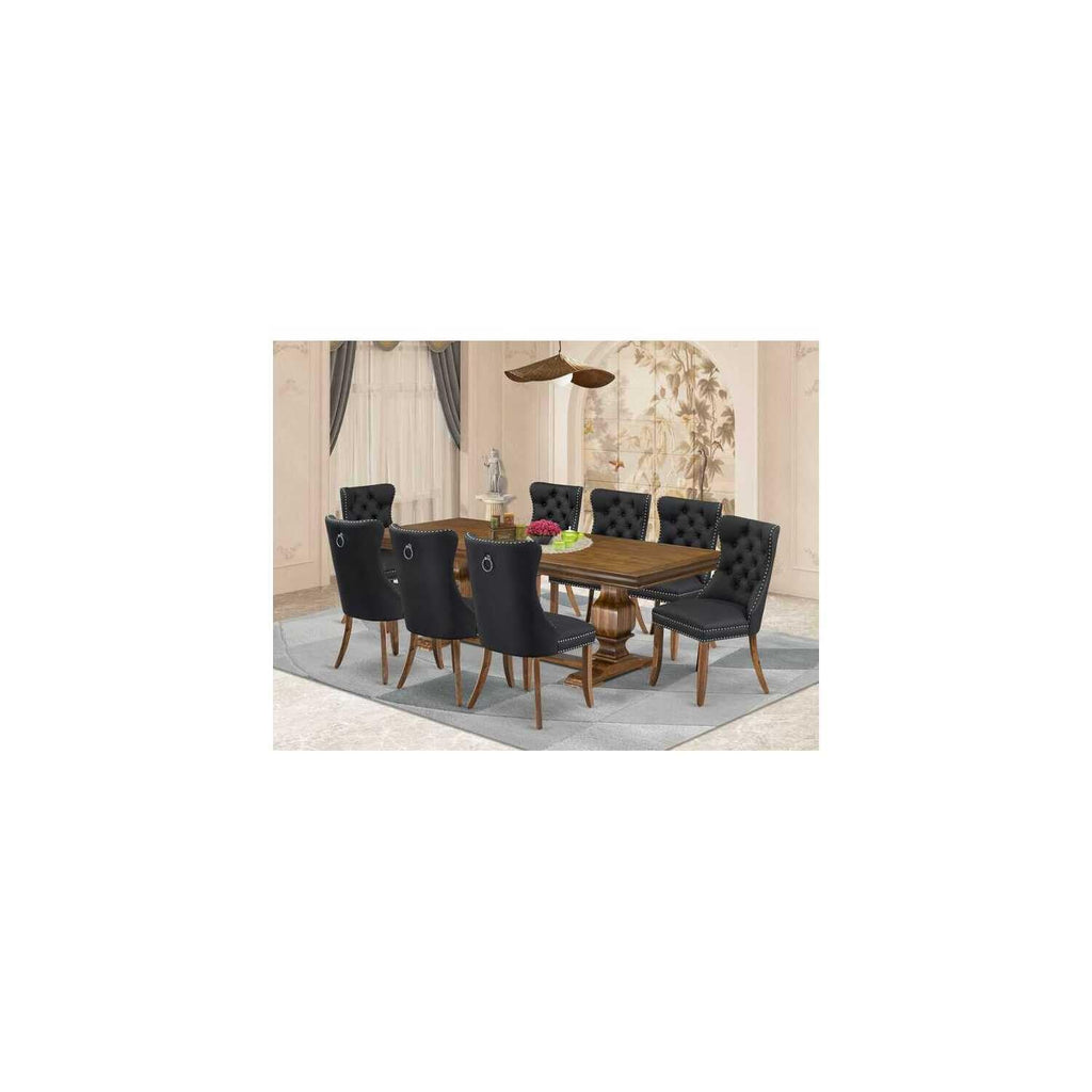 9 Piece Dining Table Set with 8 Dark Grey PU Leather Chairs F92358