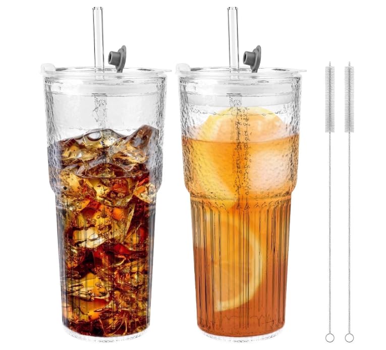 20 oz Glass Tumbler with Lid and Straw V571