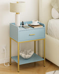 Gold and Blue 3-Tier Nightstand with Charging Station T837