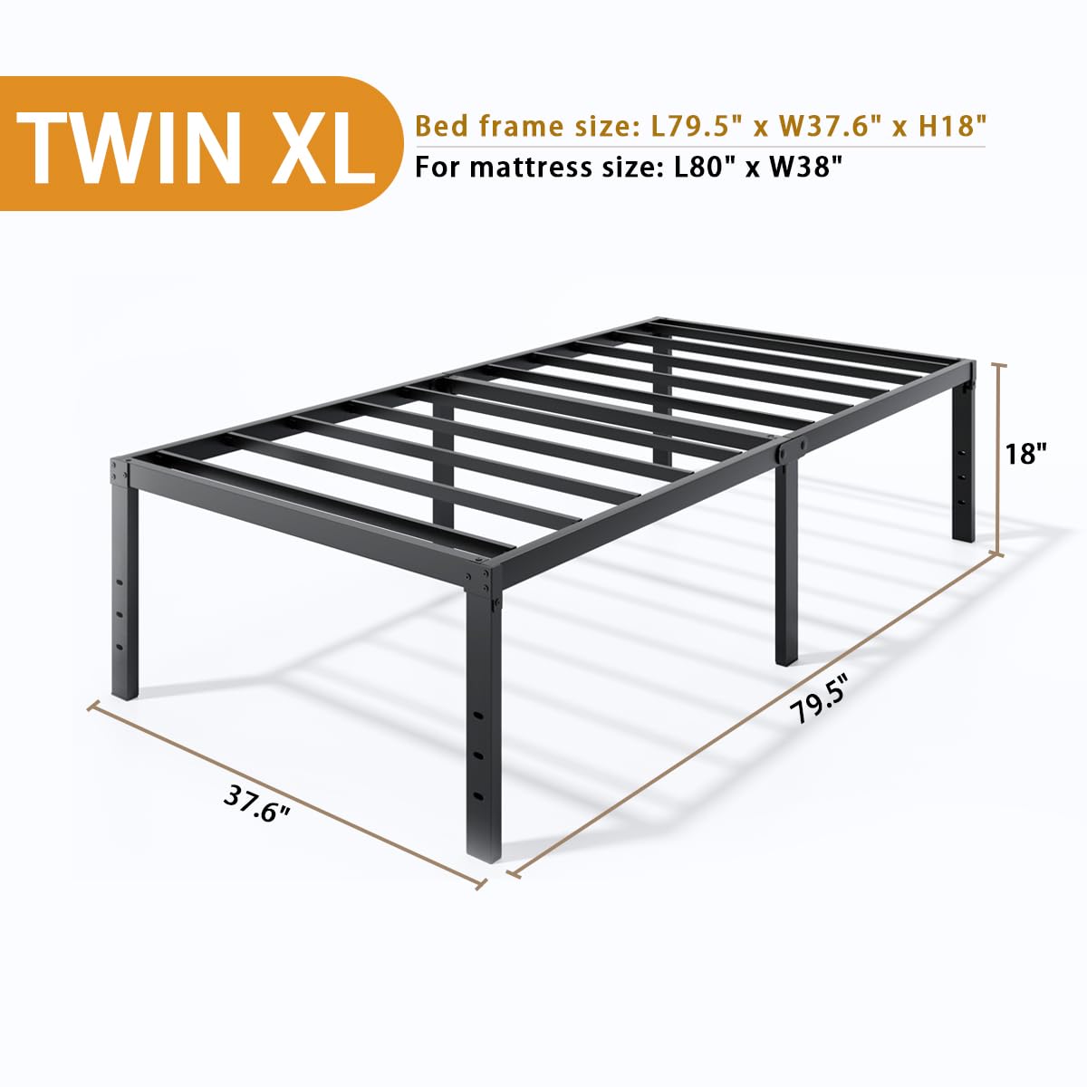 Twin XL 18 Inch Metal Platform Bed Frame with Underbed Storage T7431