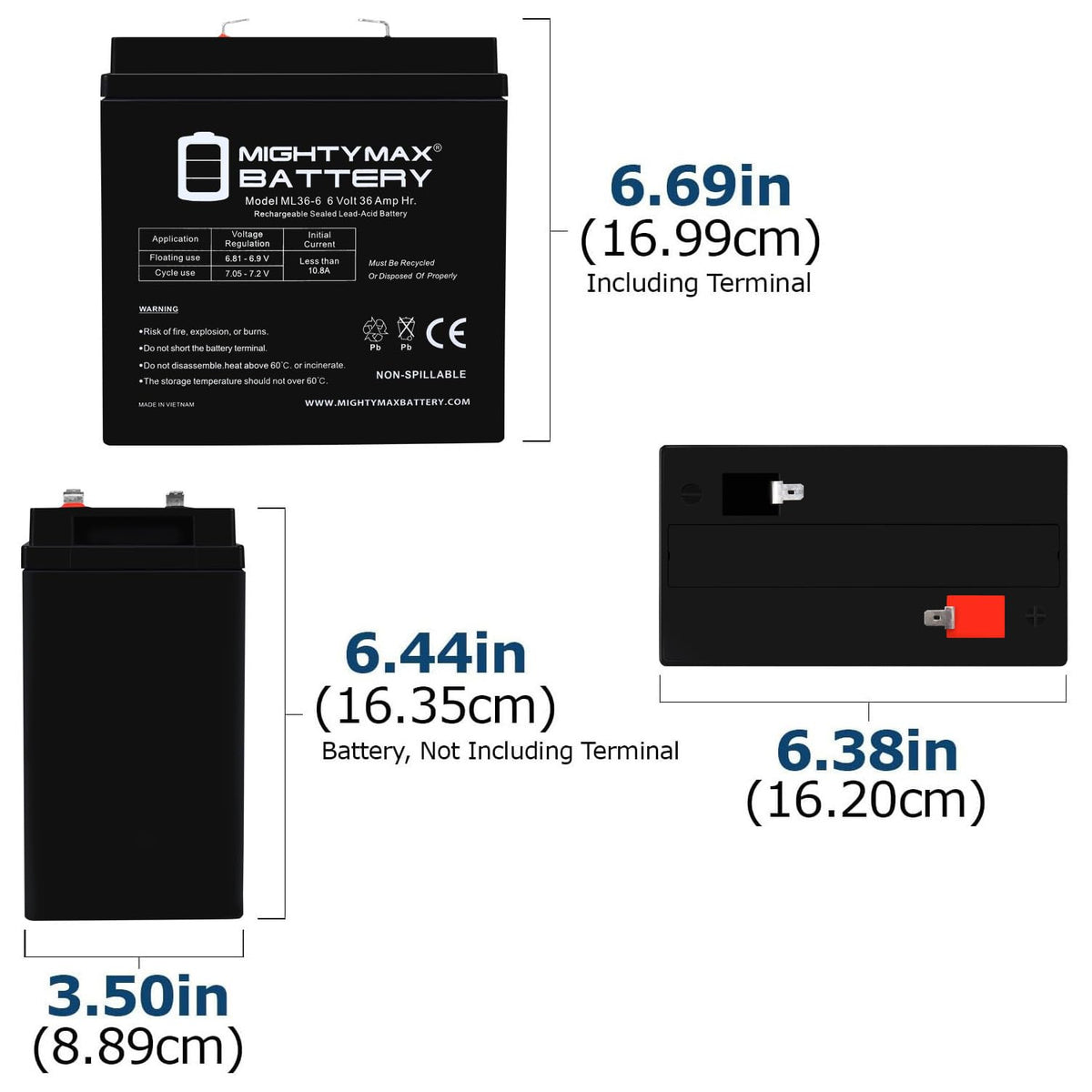 6V 36Ah AGM F2 Terminal Battery D80707