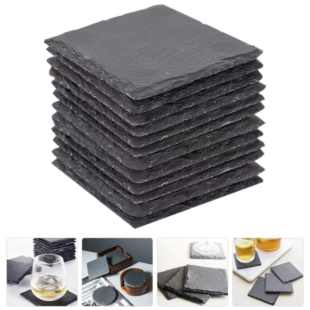 12 Pc Natural Stone Square Drink Coasters E9578