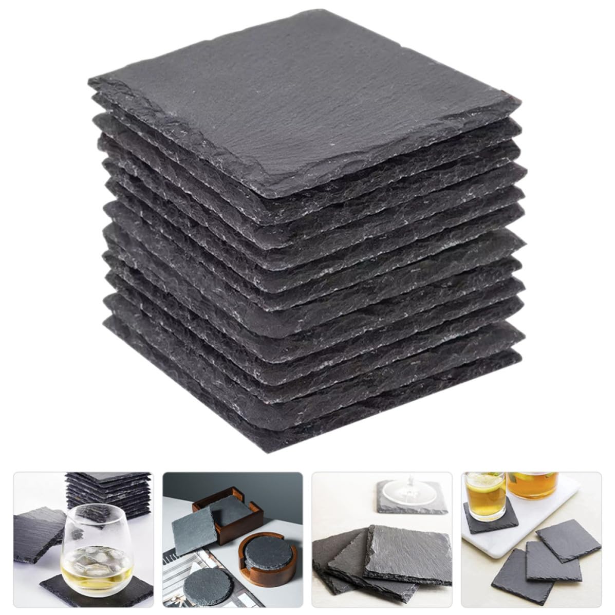 12 Pc Natural Stone Square Drink Coasters E9578