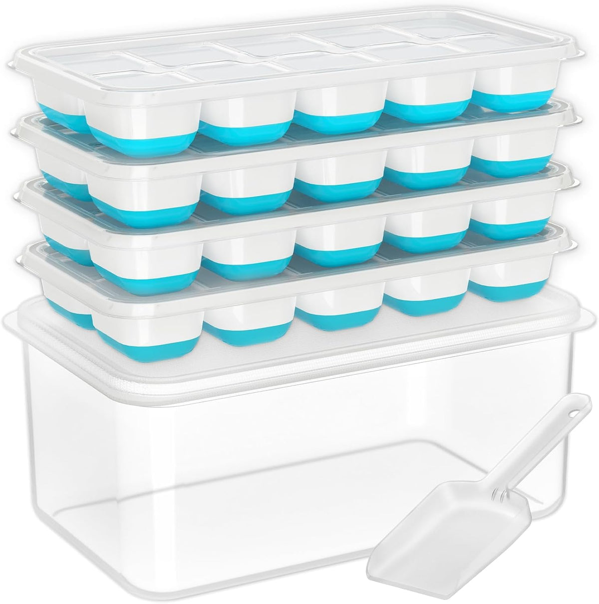 Ice Cube Tray with Lid and Bin, 4 Pack M210