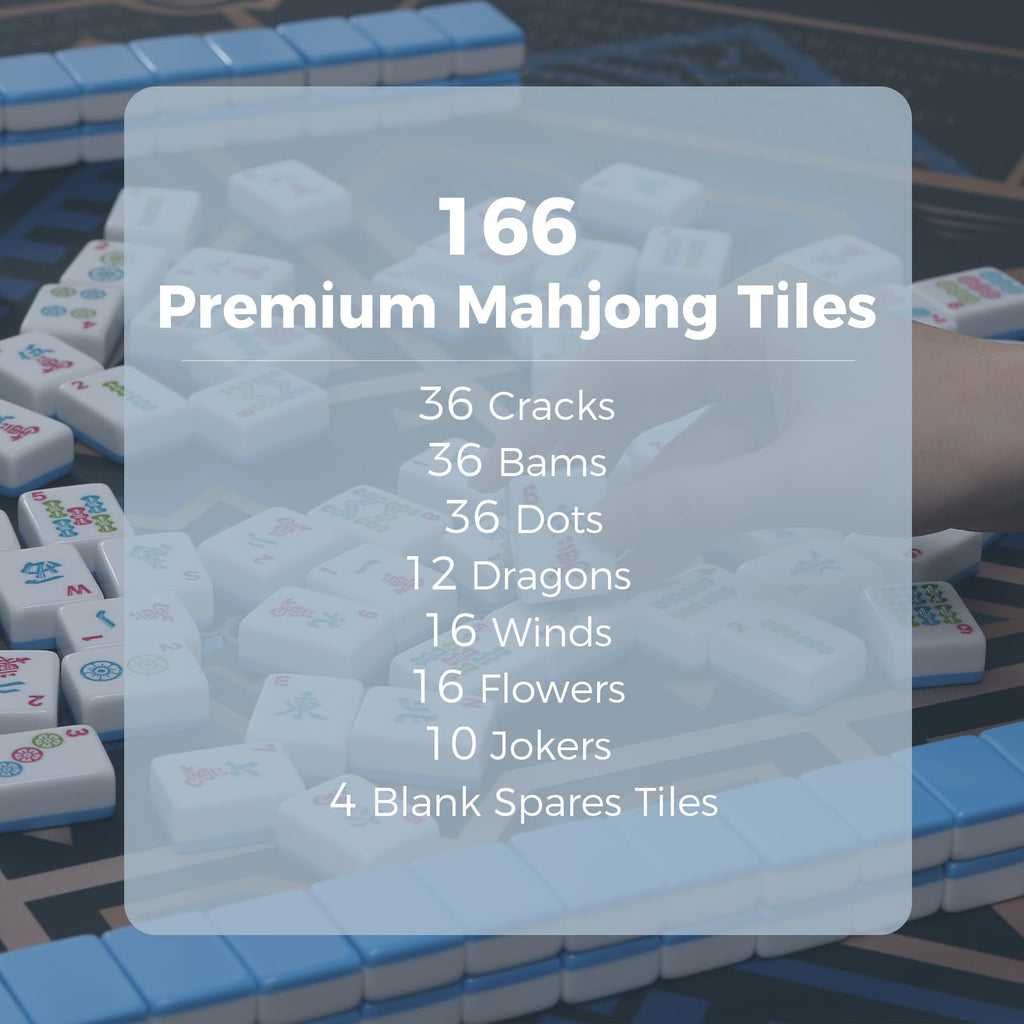 166 Blue Mahjong Tile Set with Carrying Bag V608608