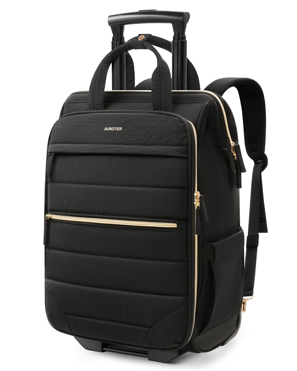 Black Rolling Puffer Backpack with Wheels F3422