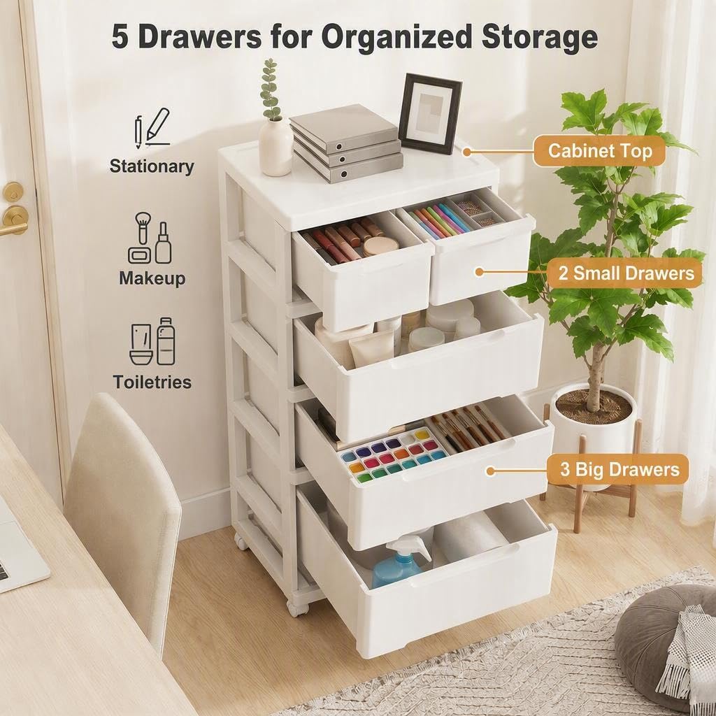 4-Tier Plastic Drawers with Wheels X1551