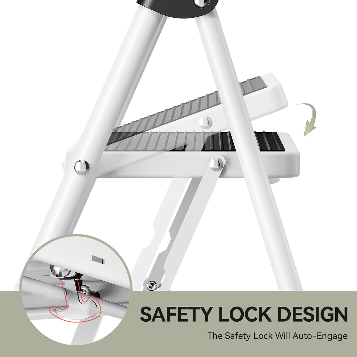 2 Step Folding Step Stool with Handrails White O201