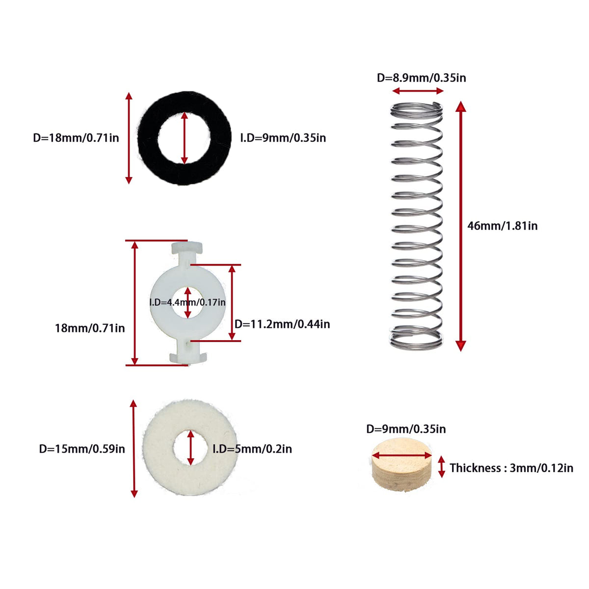 Trumpet Repair Kit with Valve Springs Felt Washers Water Key Corks O994934