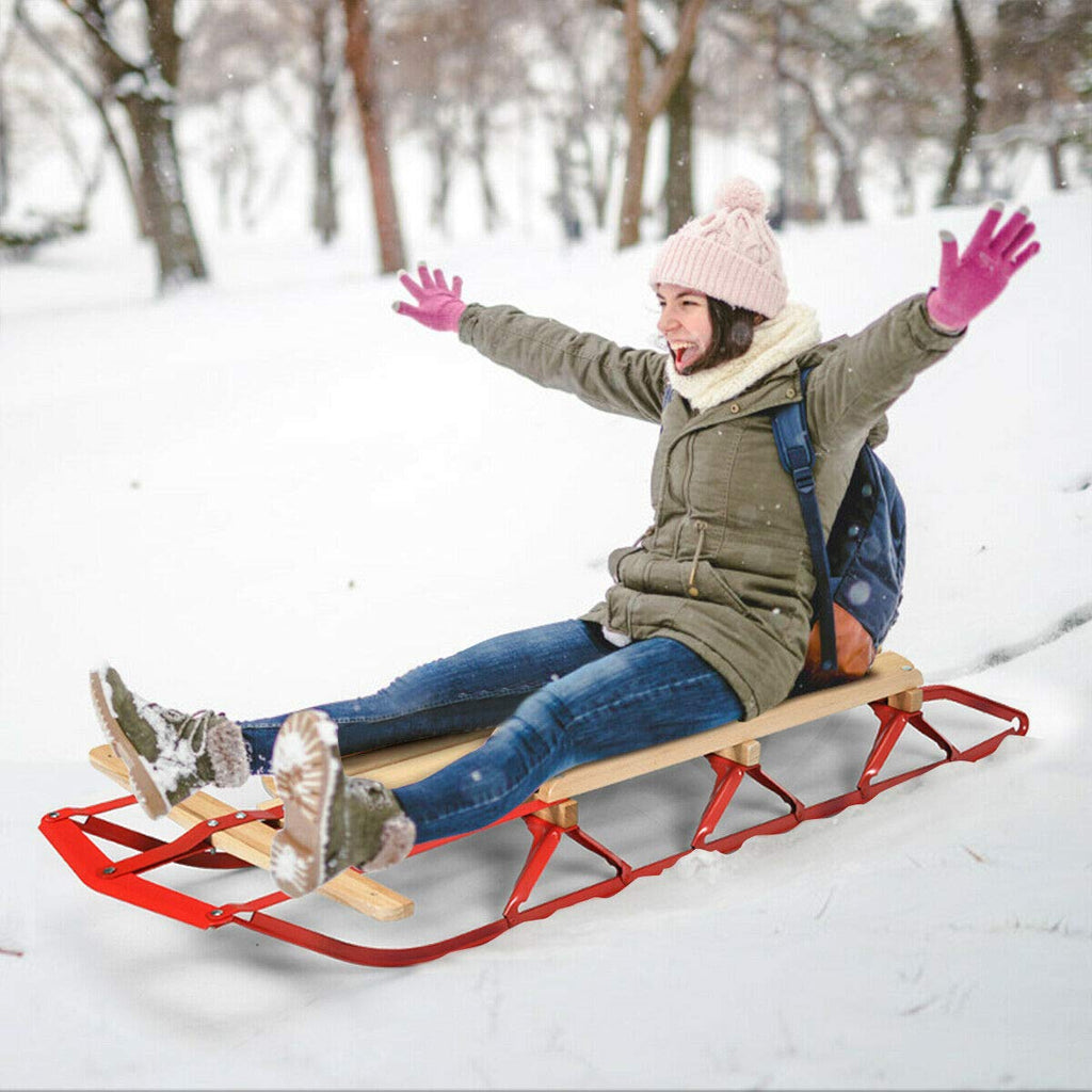 Wood Sled with Metal Runners and Steering Bar S386430