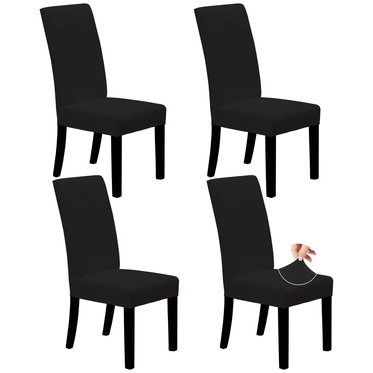 Black Stretch Dining Room Chair Slipcovers Set of 4 Q4625