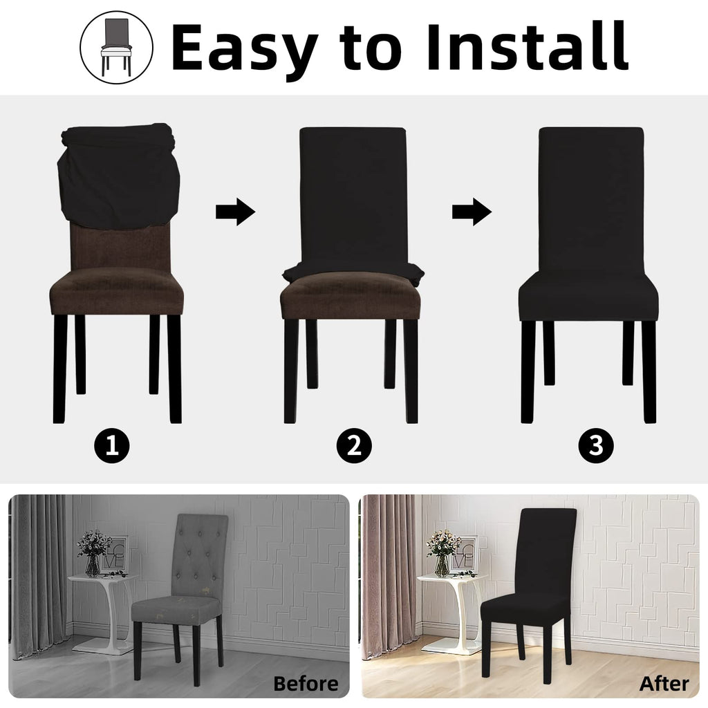 Black Stretch Dining Room Chair Slipcovers Set of 4 Q4625