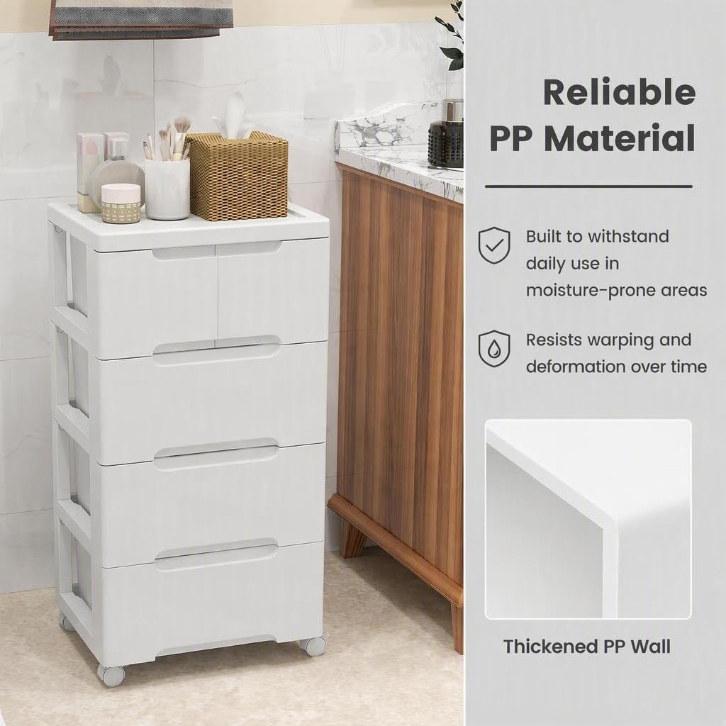 4-Tier Plastic Drawers with Wheels X1551
