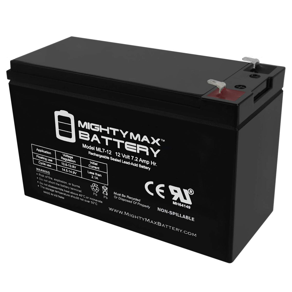12 Volt 7.2 AH SLA Battery D747