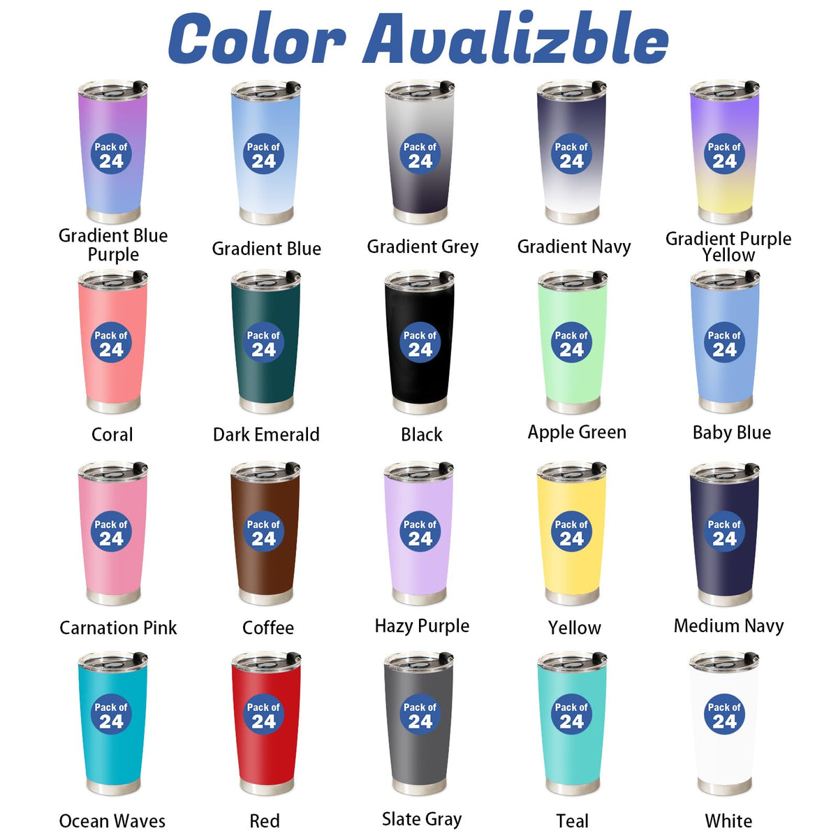 Stainless Steel Tumblers 20 oz Set of 6 P637