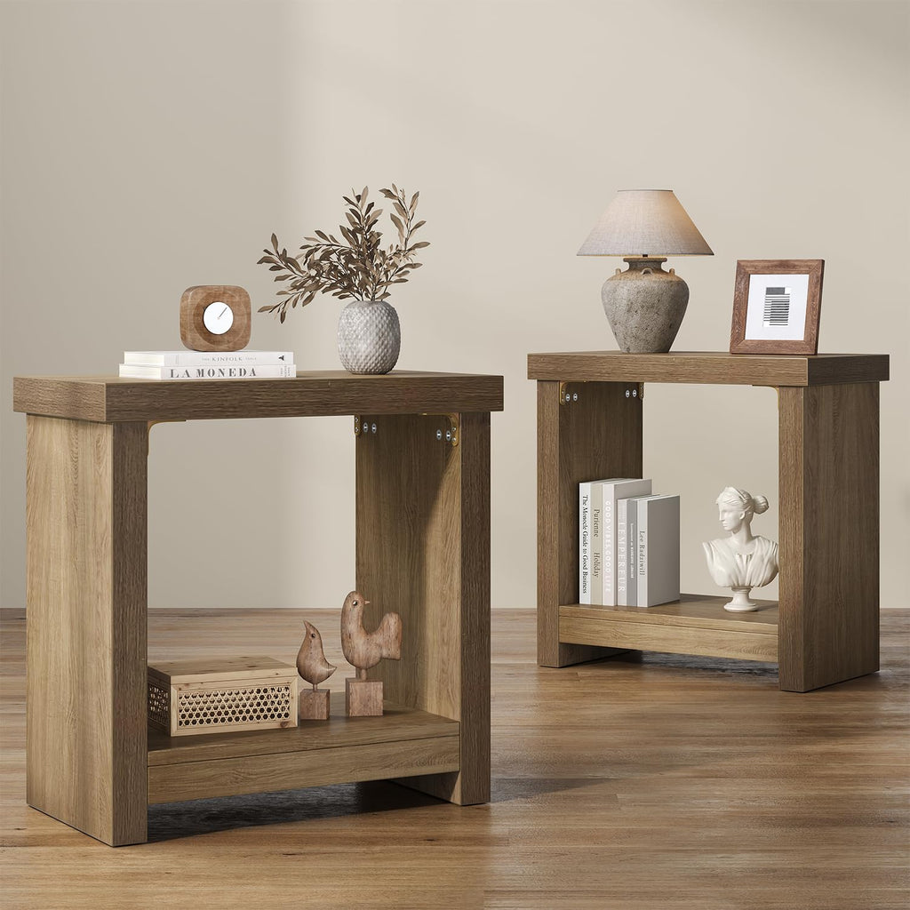 Brown Set of 2 End Tables with Storage Shelves A840