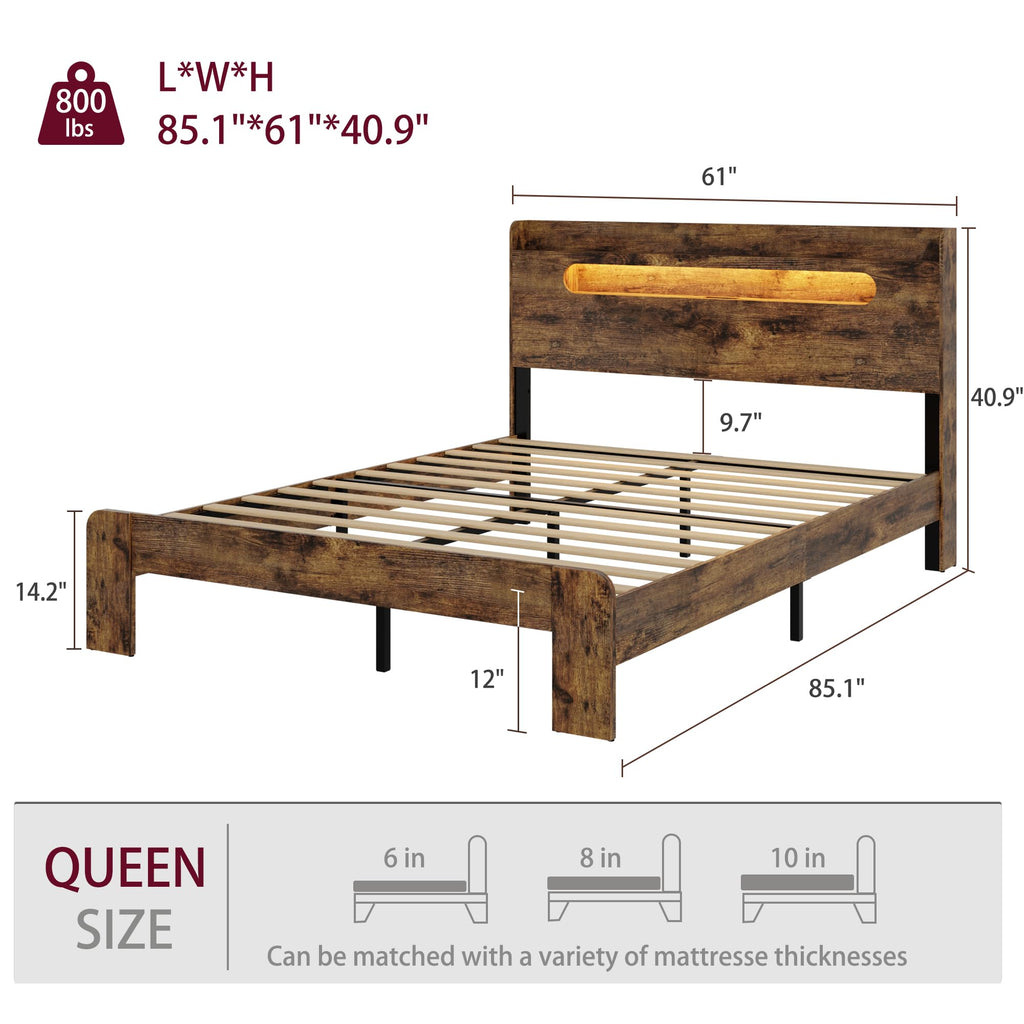 Queen Bed Frame with Storage Headboard and Charging Station G27835
