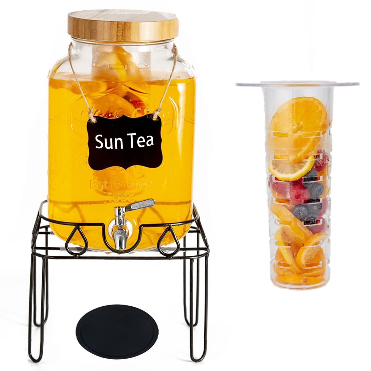 2 Gallon Glass Drink Dispenser with Stand and Bamboo Lid R170