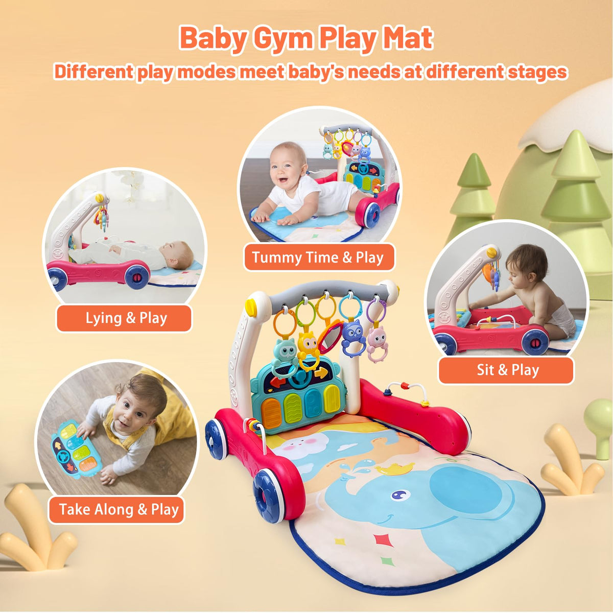 Baby Gym Play Mat & Baby Walker with Music and Light Y422108