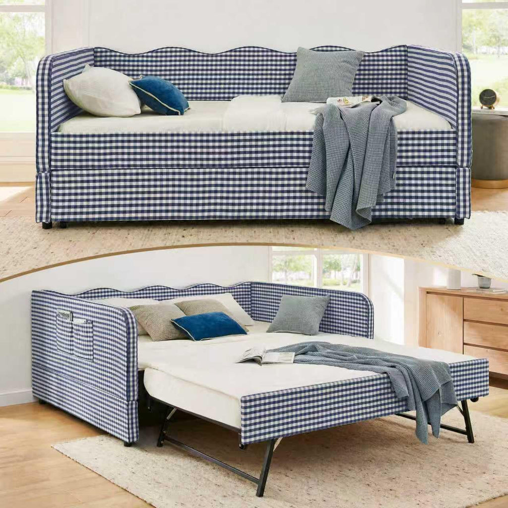 Blue Gingham Twin Daybed with Pop Up Trundle Q308359