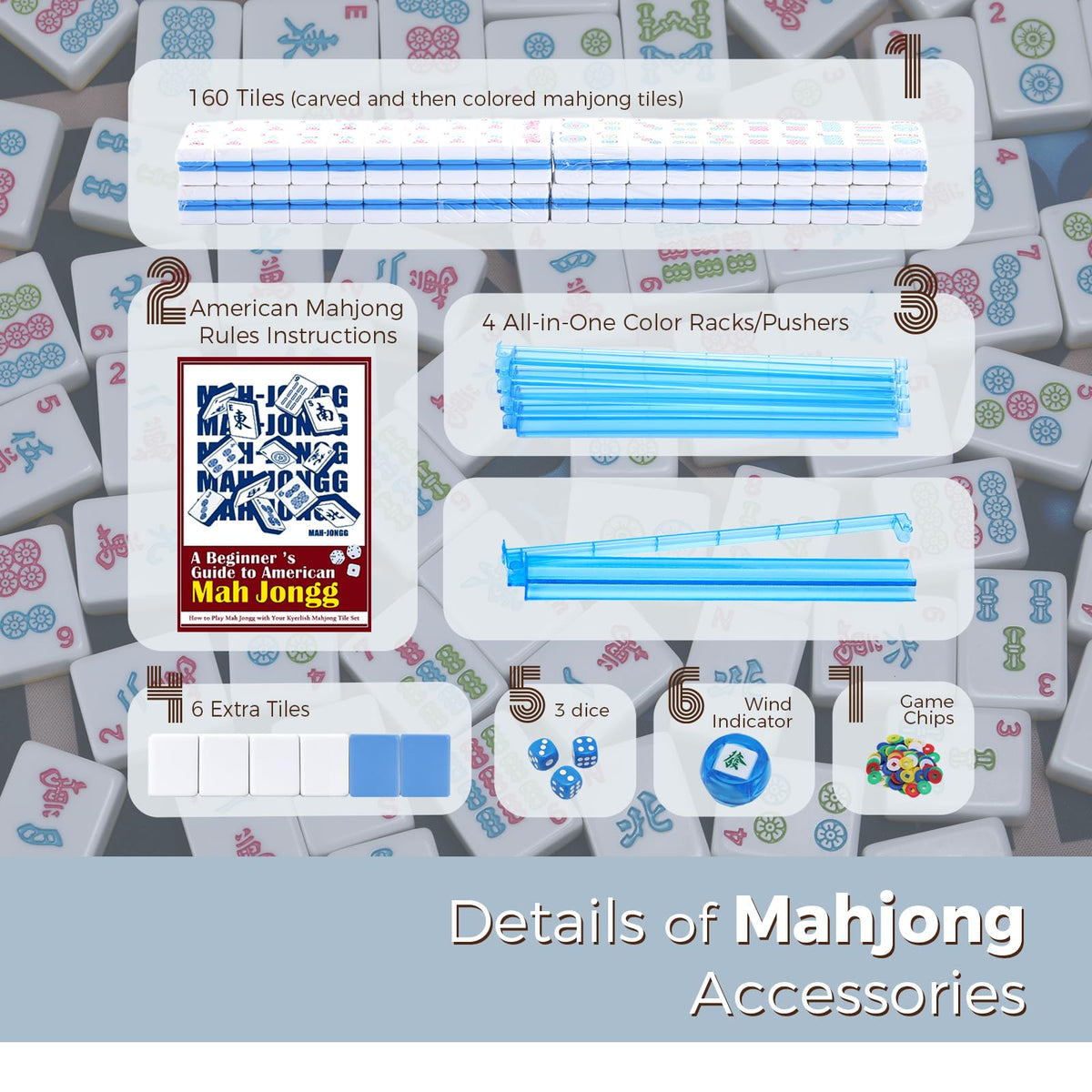 166 Blue Mahjong Tile Set with Carrying Bag V608608
