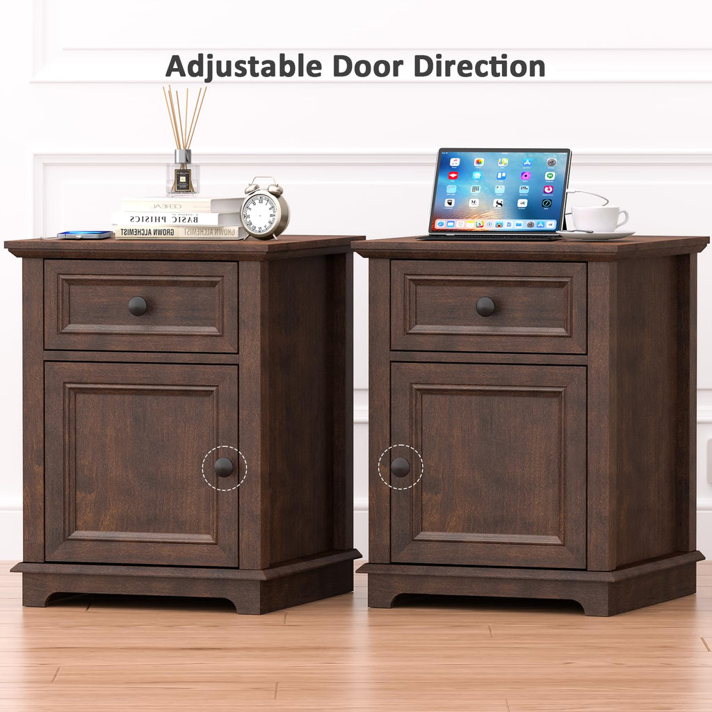 24" Tall End Table with Charging Station, Drawer & Storage Cabinet, Cherry X6522