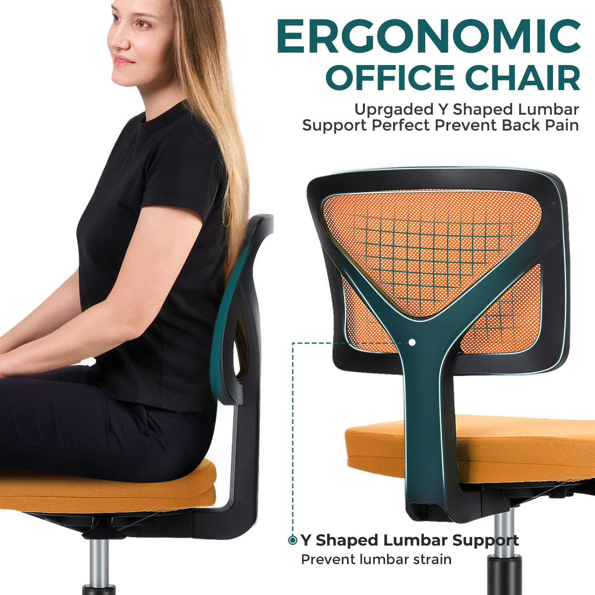 Orange Mesh Ergonomic Adjustable Swivel Rolling Office Chair A637