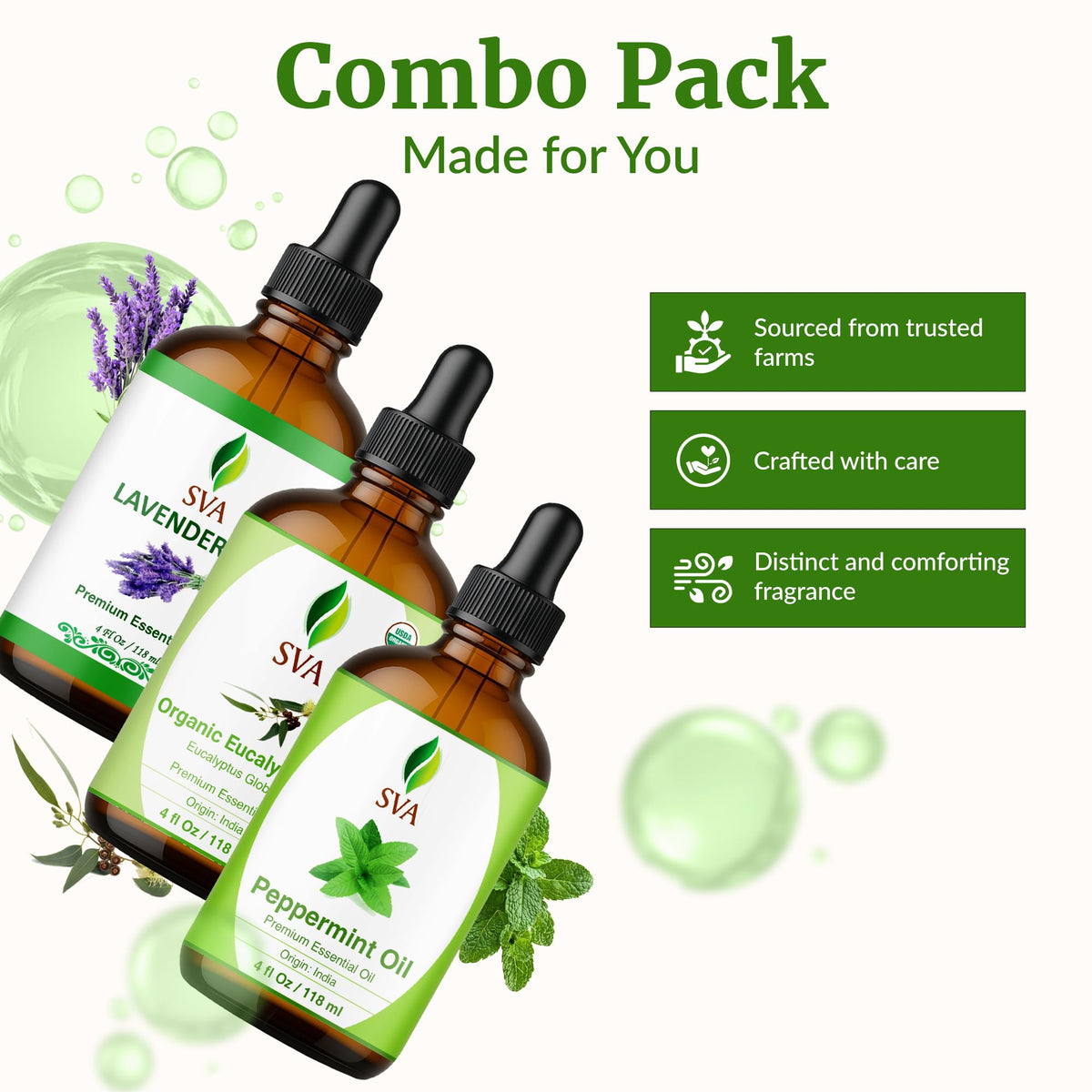 Mint & Lavender Glass Bottles with Droppers 4 Fl oz P847