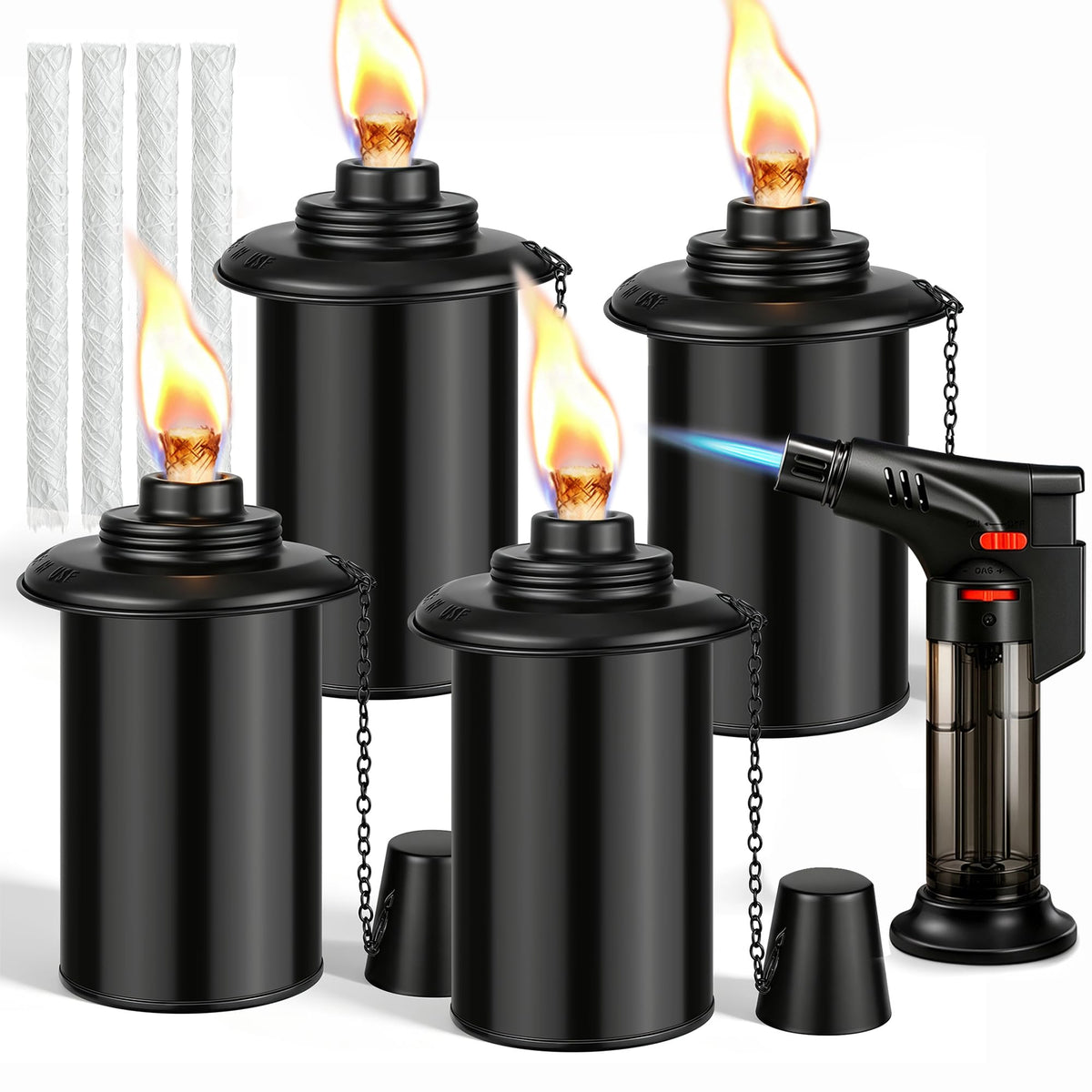 4 Pack 12oz Refillable Torch Canisters with Wicks U992