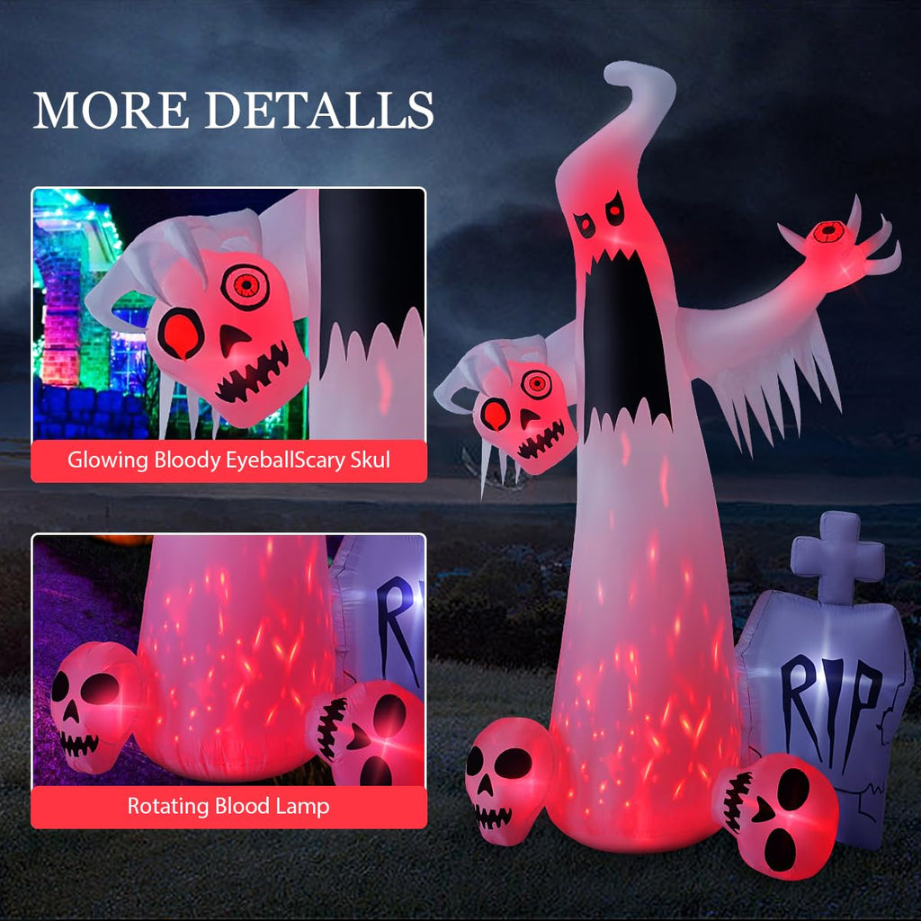 12 FT Halloween Inflatables Ghost with 3 Skulls G5293