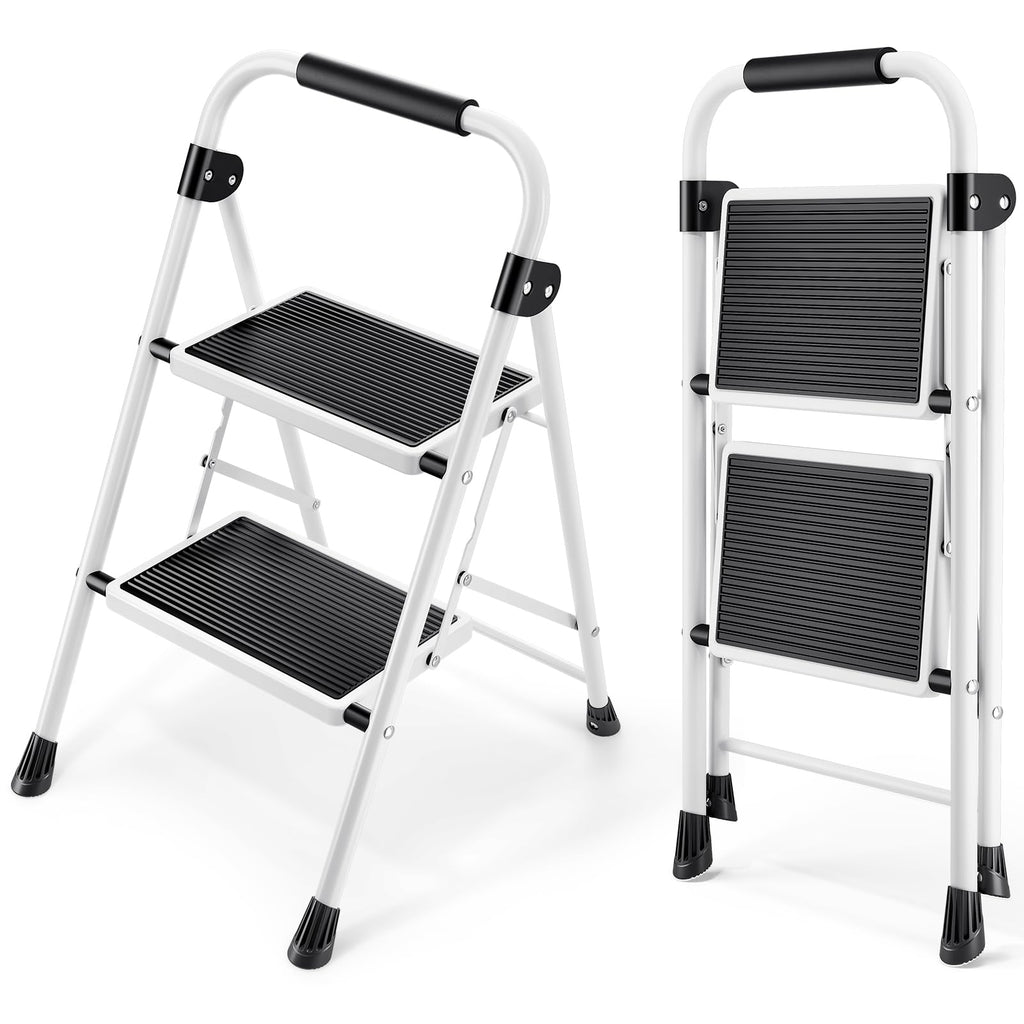 2 Step Folding Step Stool with Handrails White O201