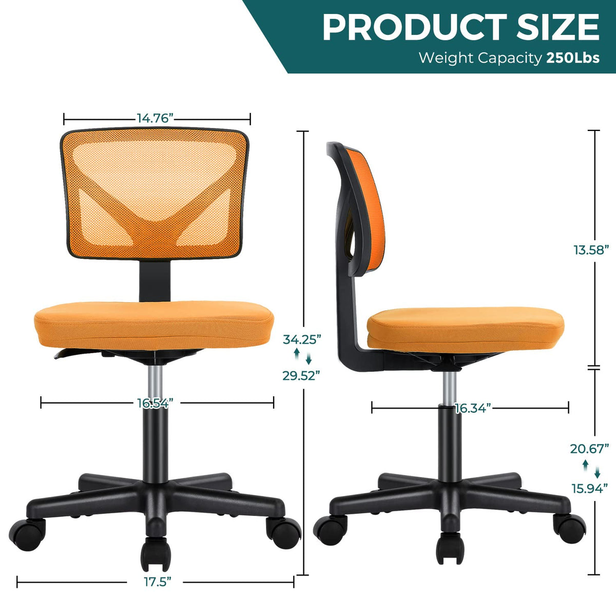 Orange Mesh Ergonomic Adjustable Swivel Rolling Office Chair A637