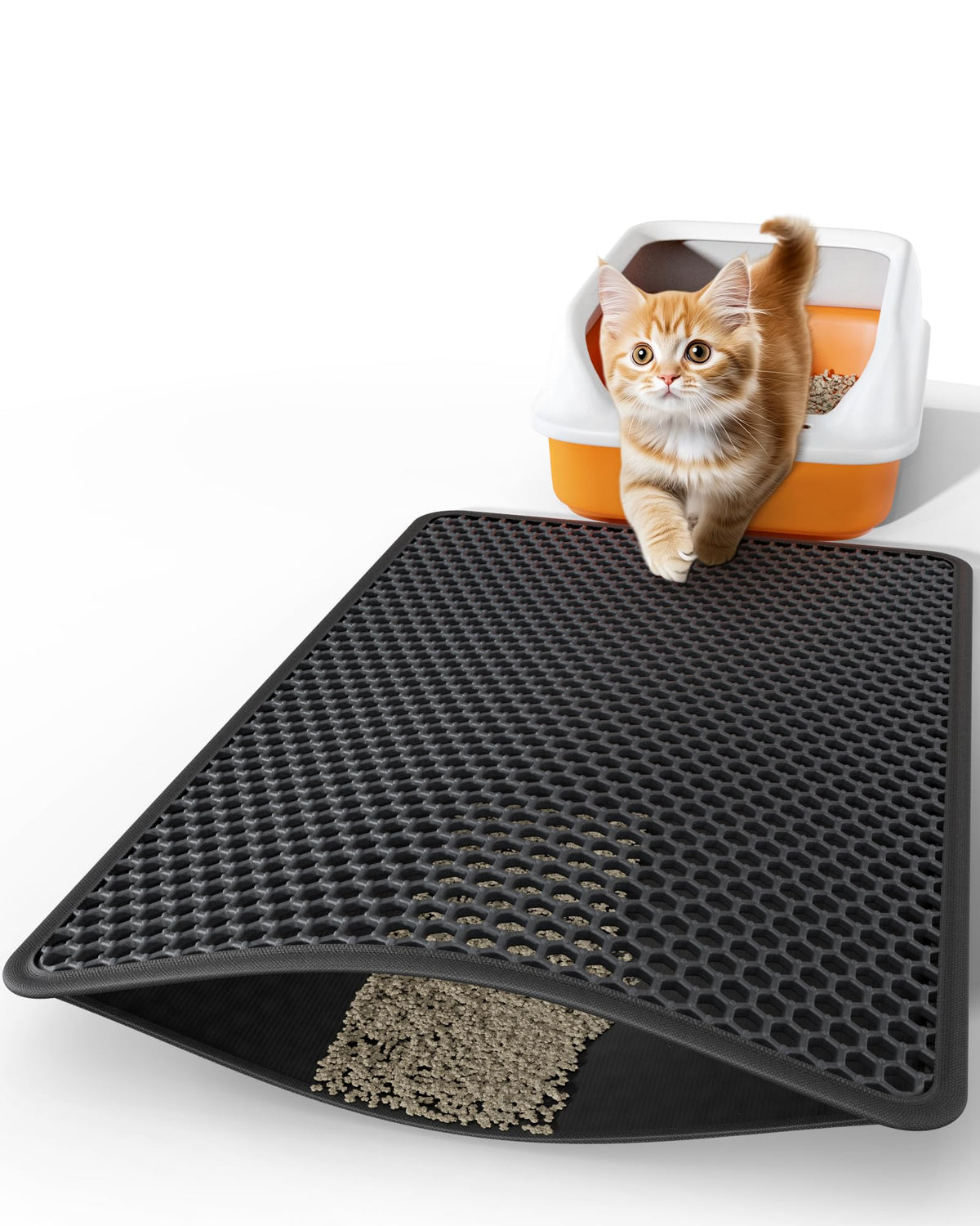 Double-Layer Urine-Proof Black Cat Litter Mat I27782