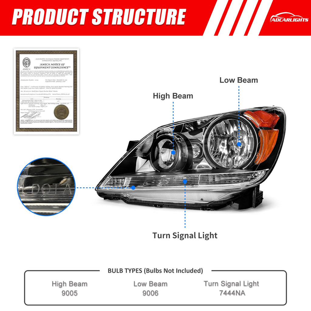 Black Housing Amber Reflector Headlight Assembly Pair R4707