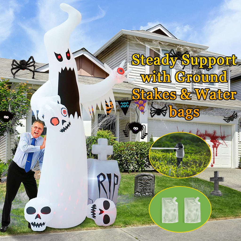12 FT Halloween Inflatables Ghost with 3 Skulls G5293