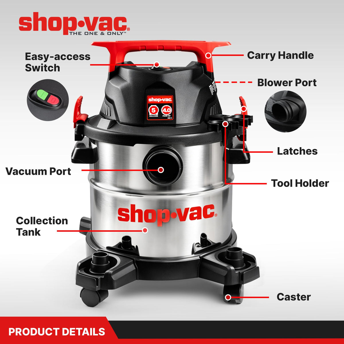 Wet/Dry Vacuum with Blower, 5 Gallon, 4 Peak HP X69345