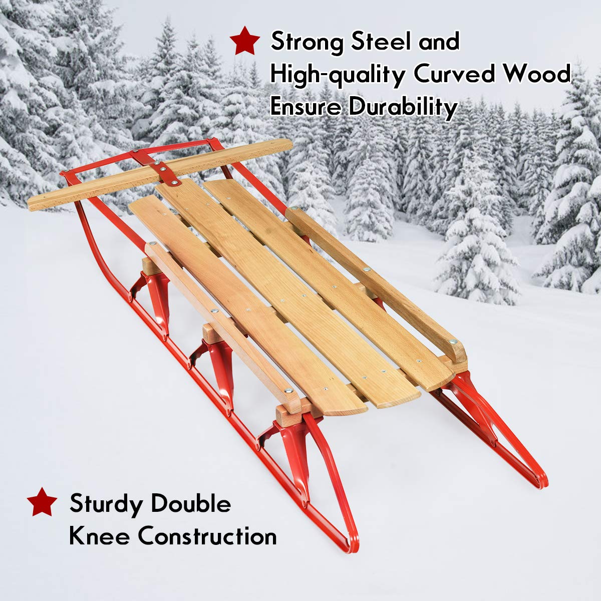 Wood Sled with Metal Runners and Steering Bar S386430