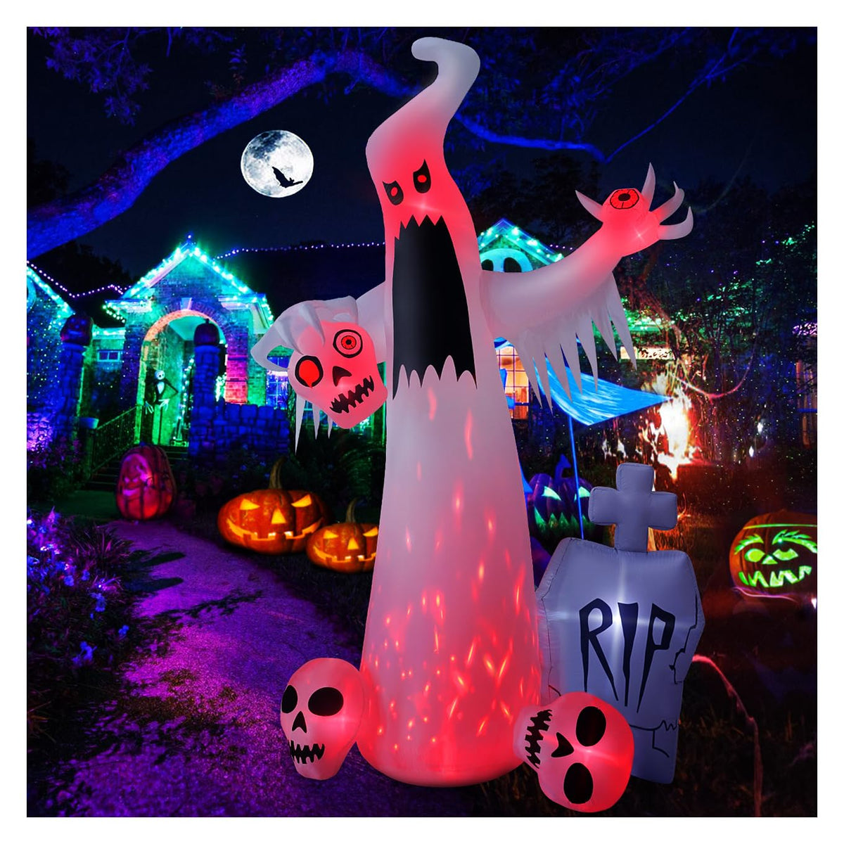 12 FT Halloween Inflatables Ghost with 3 Skulls G5293
