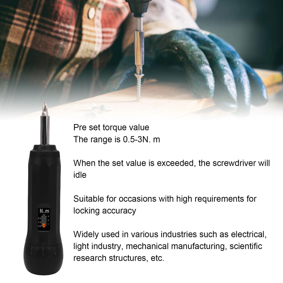 Torque Screwdriver Set 0.5-3N.m 1/4 Inch Drive with S2 Bits W125