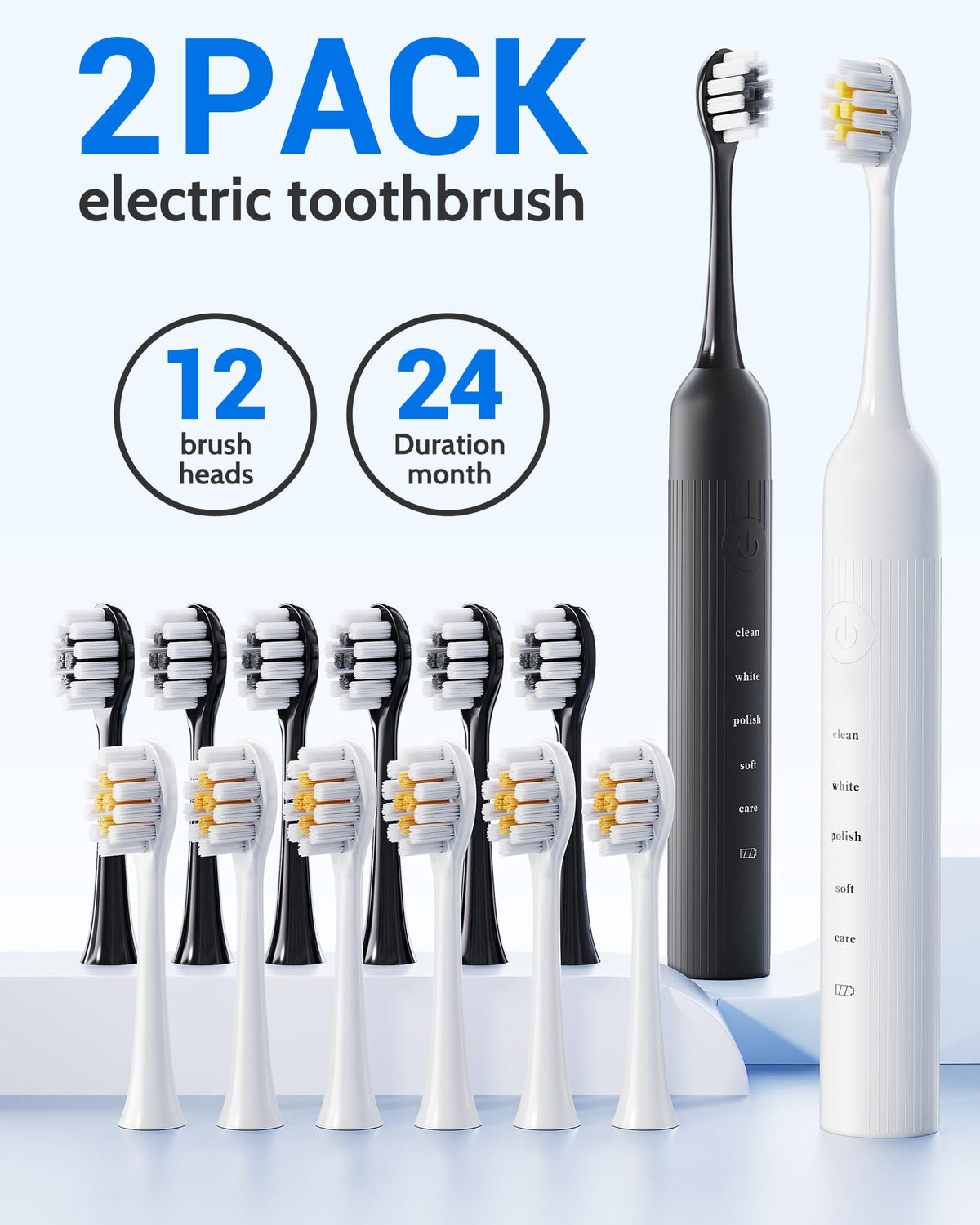2 Pack Rechargeable Electric Toothbrush with 12 Brush Heads I27120
