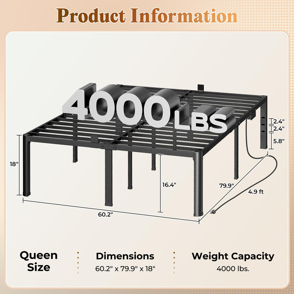 Queen Bed Frame with Charging Station U378340