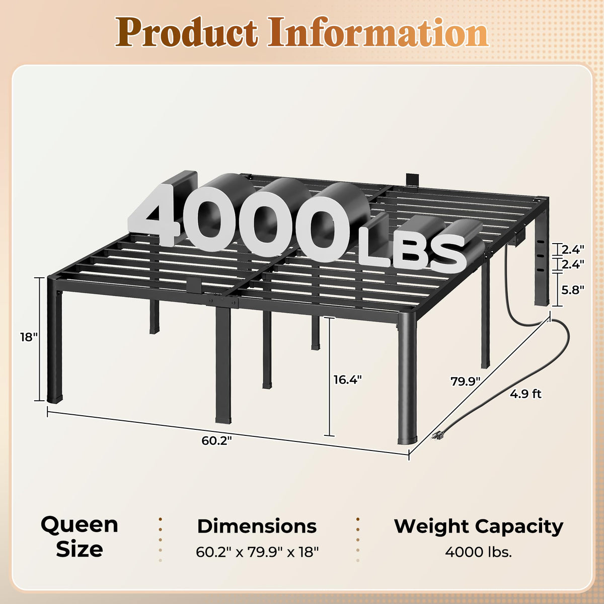 Queen Bed Frame with Charging Station U378340