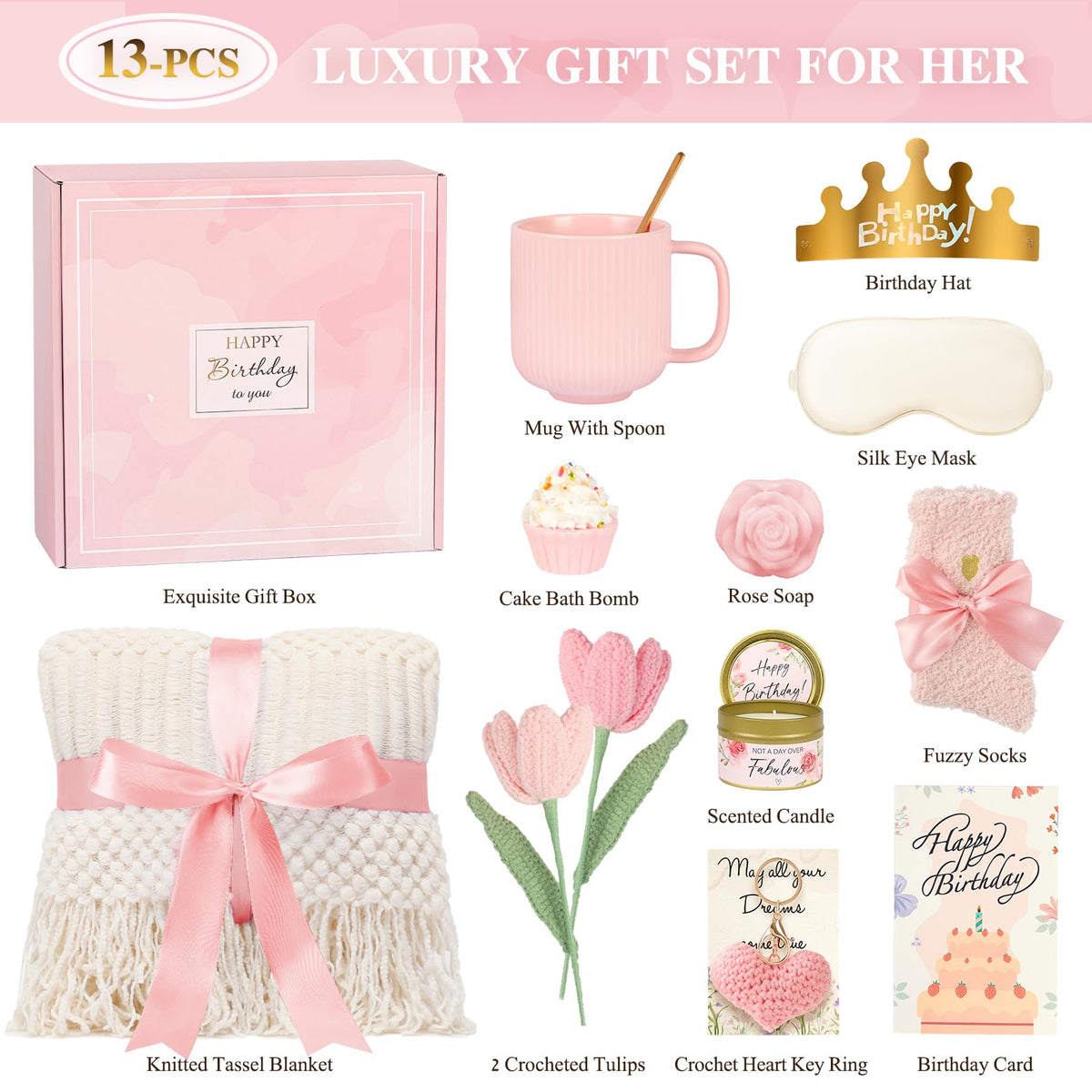 13PCS Spa Self Care Gift Basket Set Rose U101489