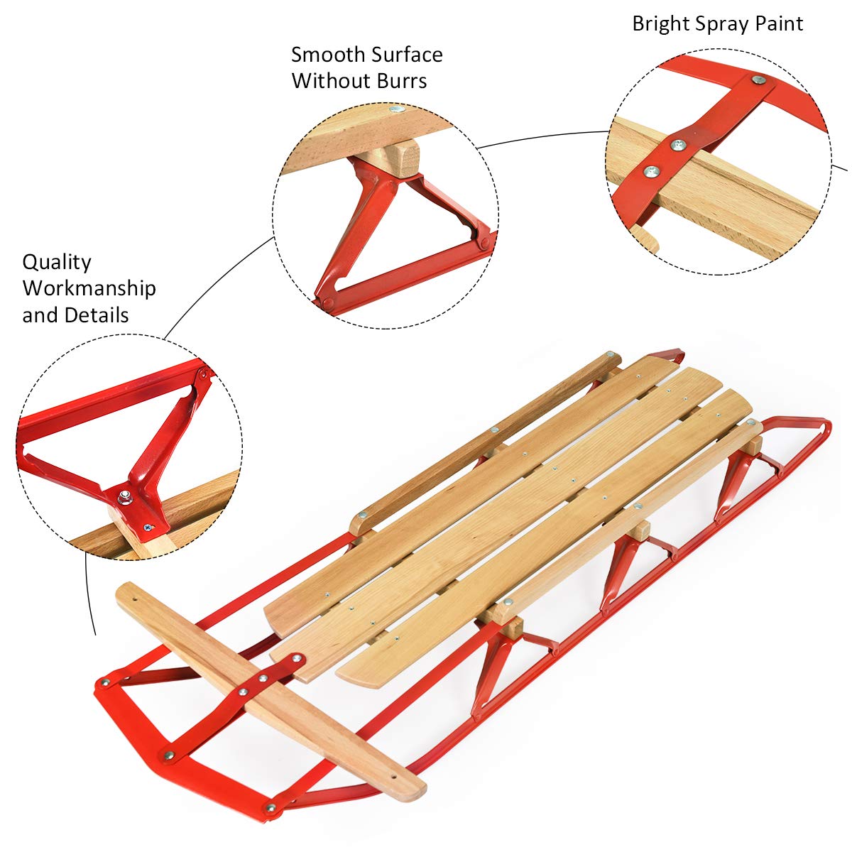 Wood Sled with Metal Runners and Steering Bar S386430