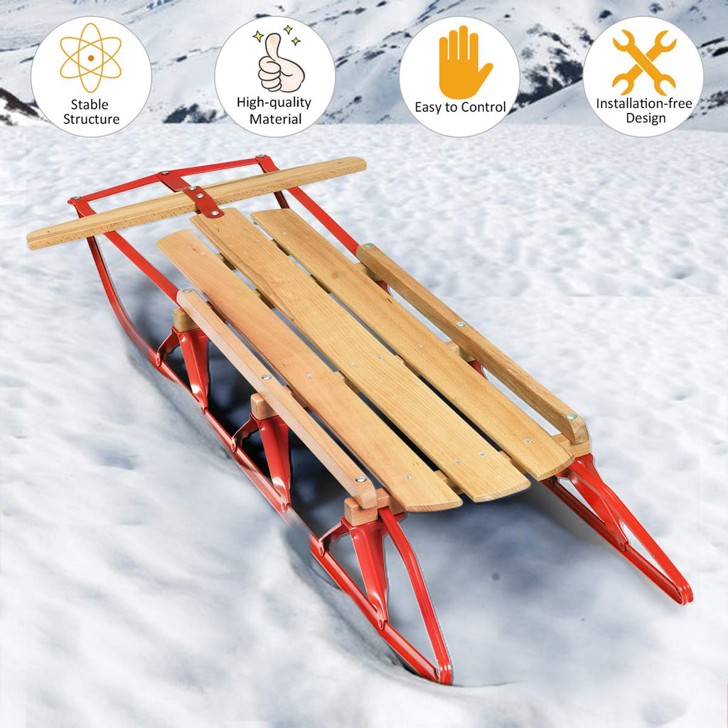 Wood Sled with Metal Runners and Steering Bar S386430