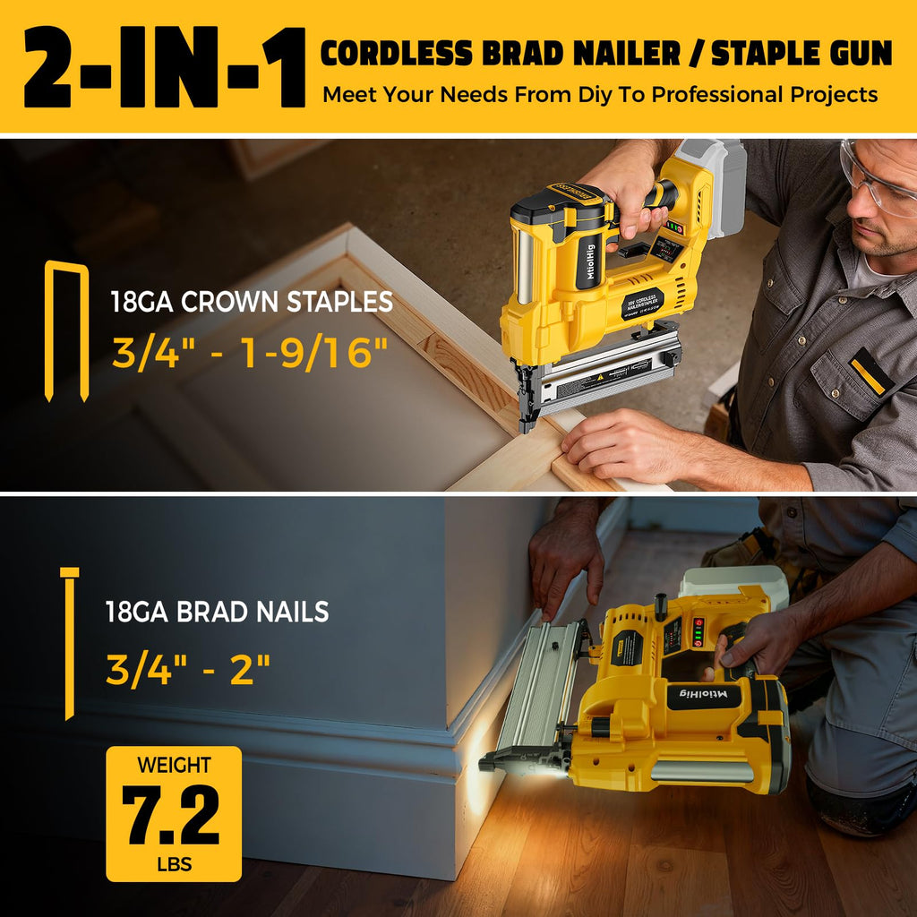 Cordless 2Inch Brad Nailer, 2-in-1 Staple Gun, 18 Gauge Battery Powered G71886