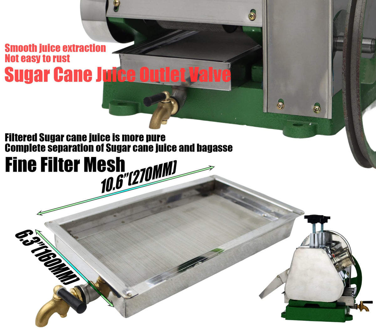 Manual Sugar Cane Juicer Machine with 2 Peeling Knives O21118